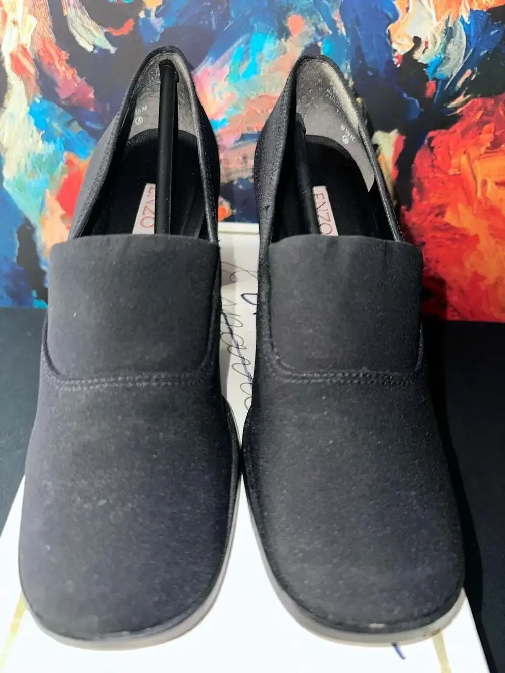 No.63 Enzo Angiolini Black Suede Block Heel Slip-On Pumps Size 6.5M